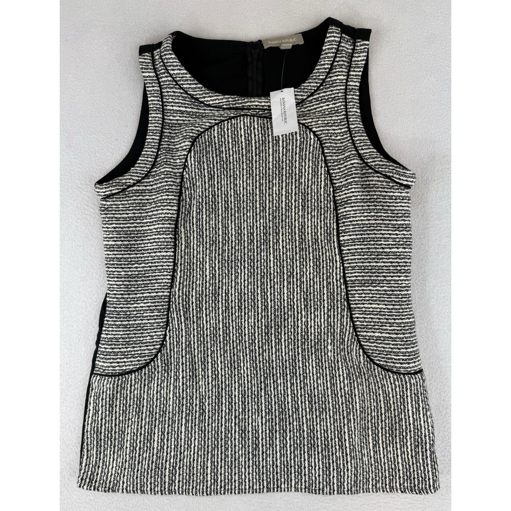 BANANA REPUBLIC Women Piped Black & Whiteβ Tweed Top Blouse Size 10 NWT